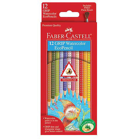 Faber-Castell GRIP Watercolor EcoPencils, 12 Color Set