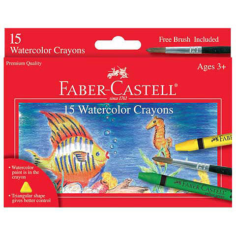 Faber-Castell Watercolor Crayons, 15 Color and Brush Set